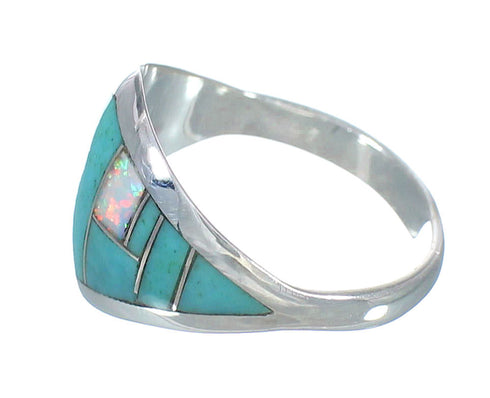 Turquoise And Opal Inlay Genuine Sterling Silver Ring Size 5-1/4 RX61791